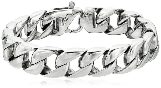 Crucible Jewelry Mens Stainless Steel Polished Curb Chain Bracelet, 8.5-Inch (15 mm), White