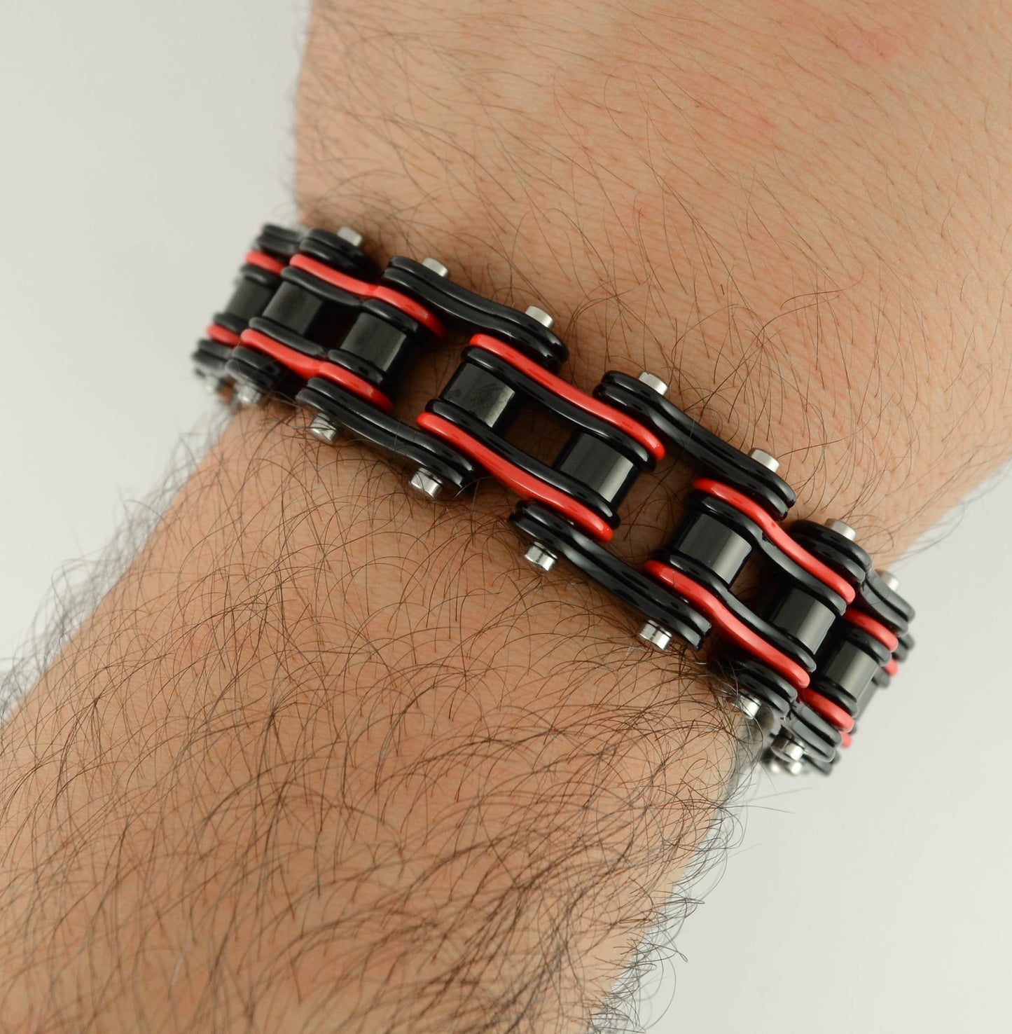 Two Tone 3/4" Wide Black RedUnisex Stainless Steel Motorcycle Chain Bracelet