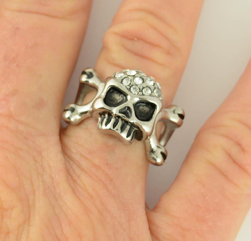 Women's Bones Imitation Diamond Ring Stainless Steel Motorcycle Jewelry5 9