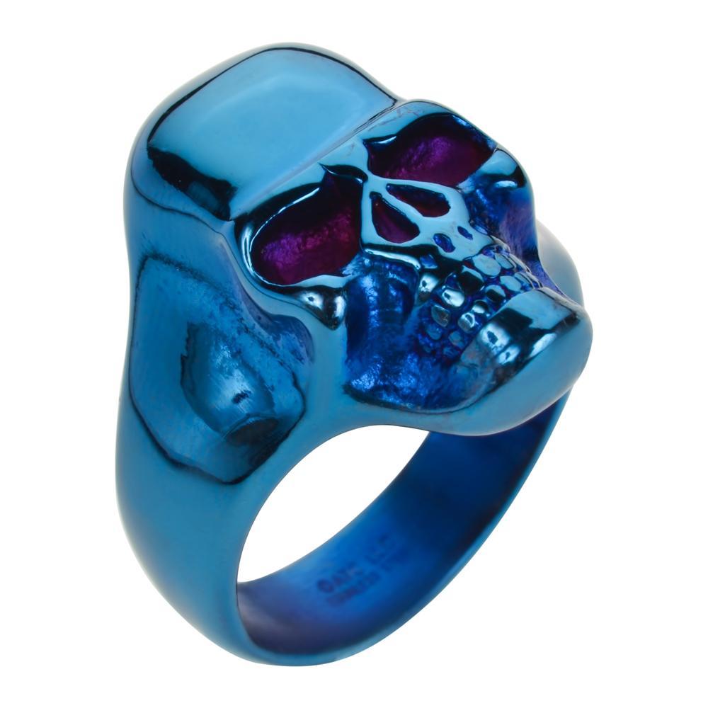 Blue Anodized Ring Stainless Steel Motorcycle Biker Jewelry