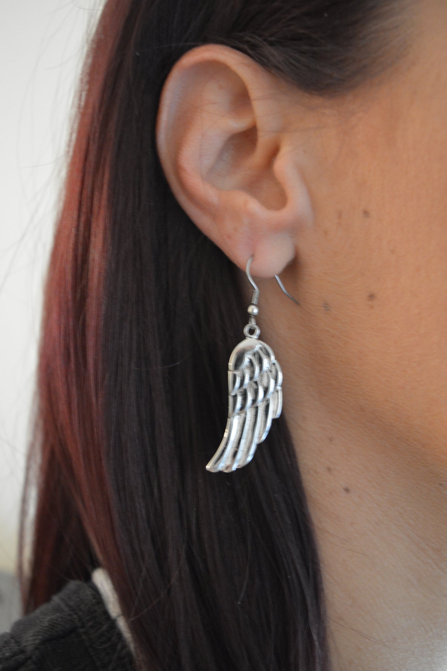 Angel Wing Earrings French Wire Stainless Steel Motorcycle Biker Jewelry