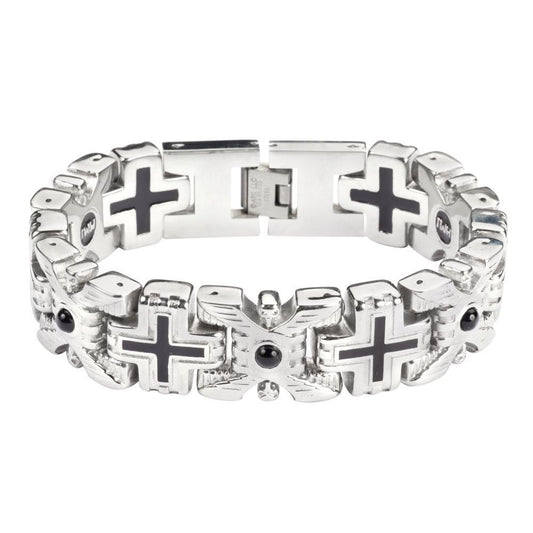  X Cross Red Stone Bracelet  Stainless Steel Religious Jewelry