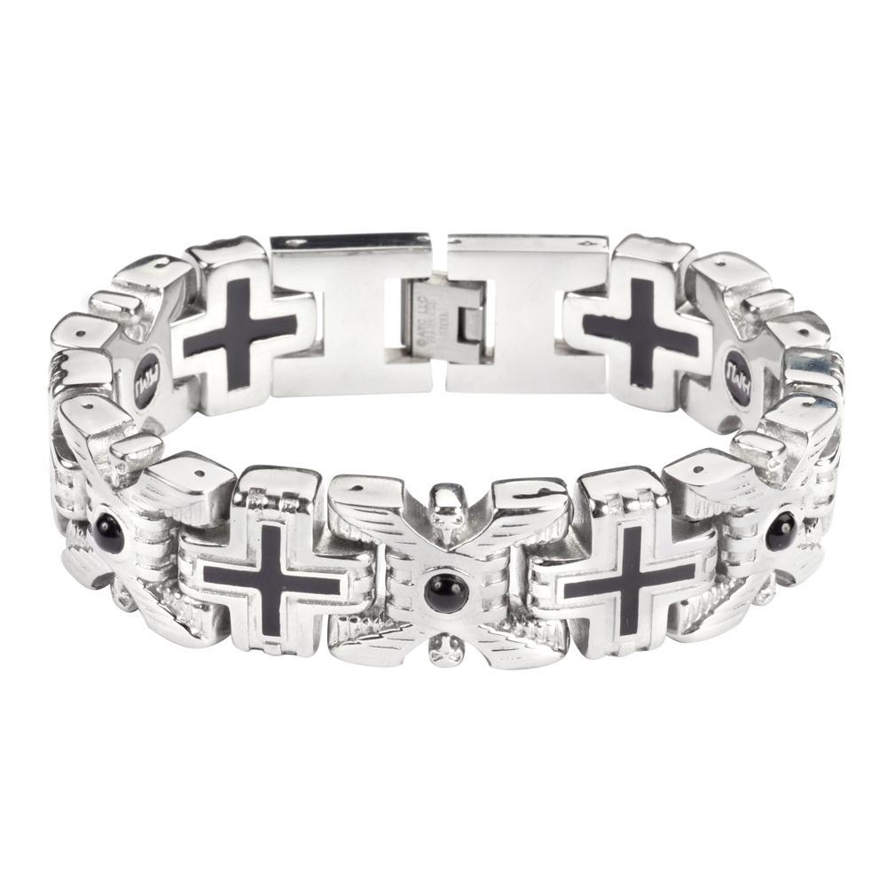  X Cross Red Stone Bracelet  Stainless Steel Religious Jewelry
