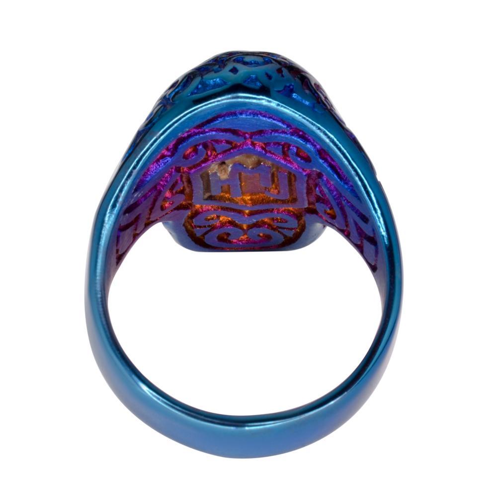 Gents Tattoo's Gone Wild Ring Blue Anodized Edition Stainless Steel Motorcycle Biker Jewelry