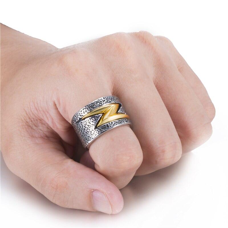 Two-Tone Grunge Rock Lightning Ring in Vintage Silver (Stainless Steel)