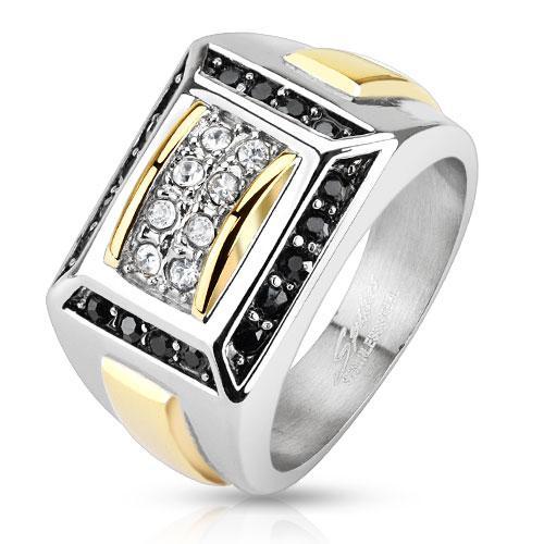 Two-Toned Icy White CZ Diamond Ring with Black Pave Crystals