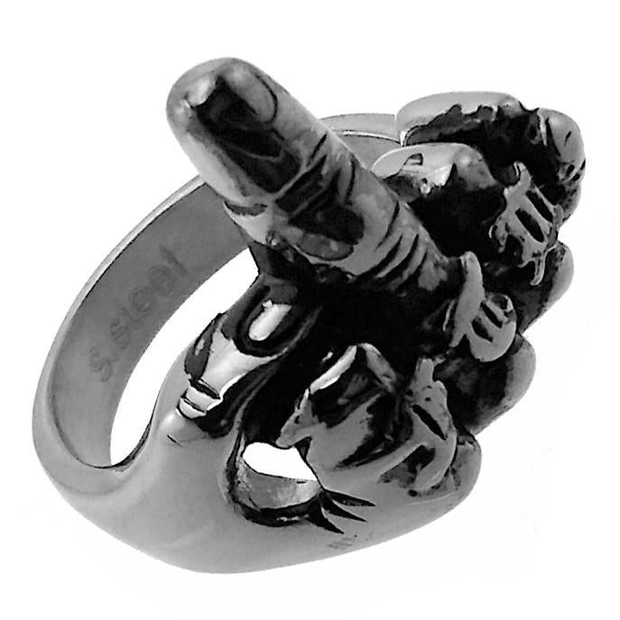 FTW Biker MC Flipping the Bird Ring (Stainless Steel)