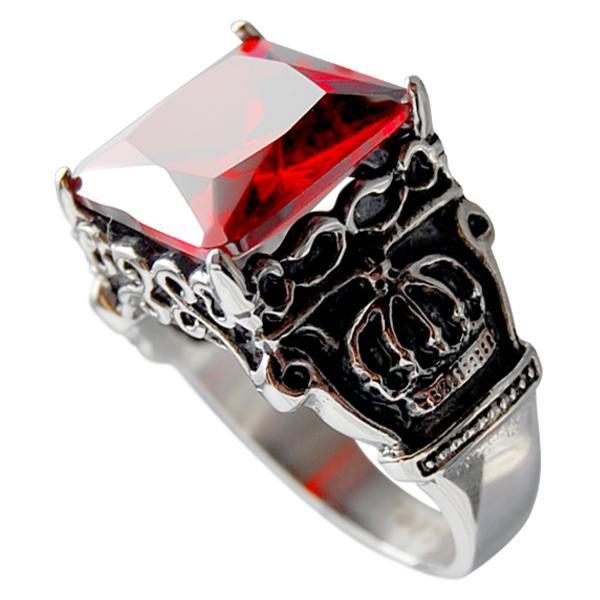 Stainless Steel Red Ruby Ring