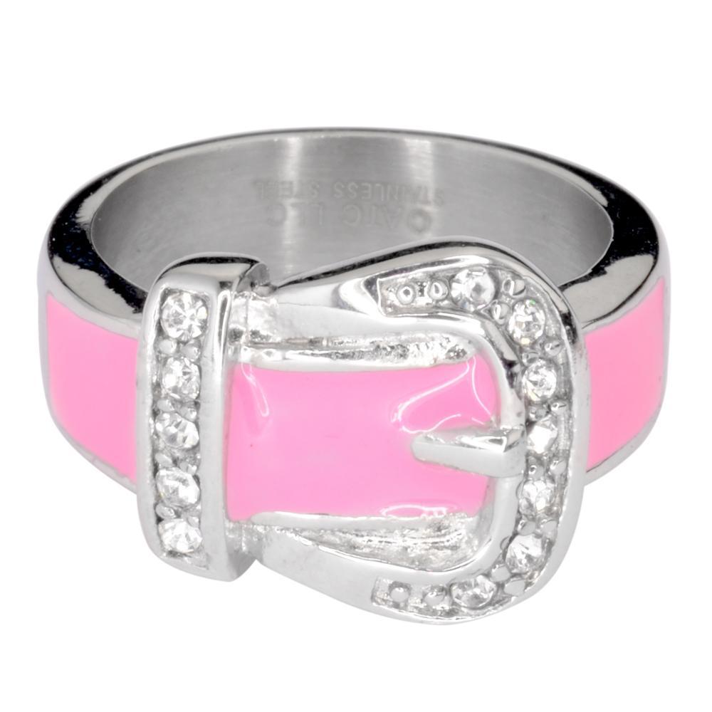 Women's Buckle Ring Orange, Blue, Red, Black, Purple, Pink Stainless Steel Lady Motorcycle Biker Jewelry