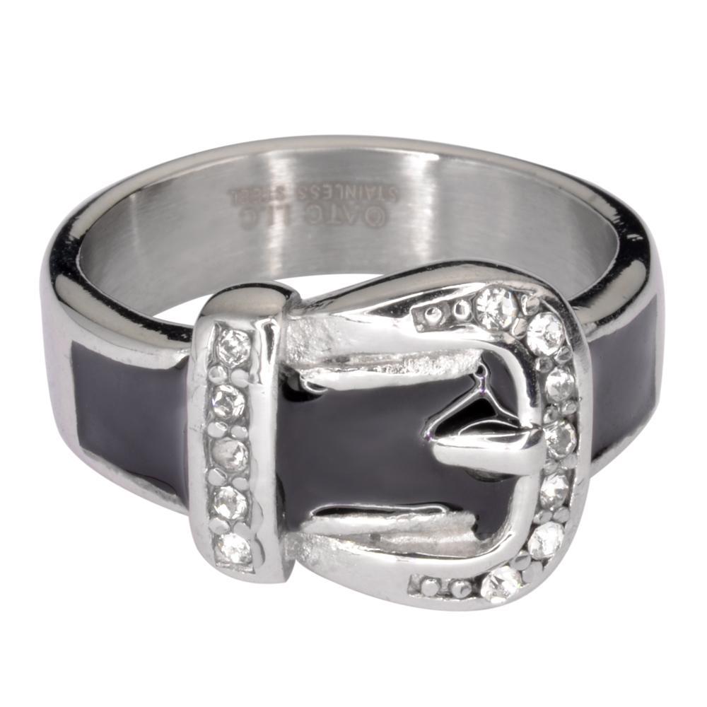 Women's Buckle Ring Orange, Blue, Red, Black, Purple, Pink Stainless Steel Lady Motorcycle Biker Jewelry