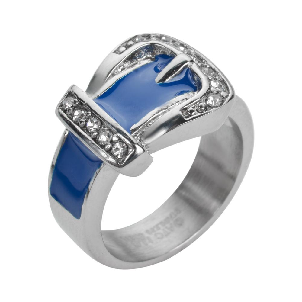 Women's Buckle Ring Orange, Blue, Red, Black, Purple, Pink Stainless Steel Lady Motorcycle Biker Jewelry