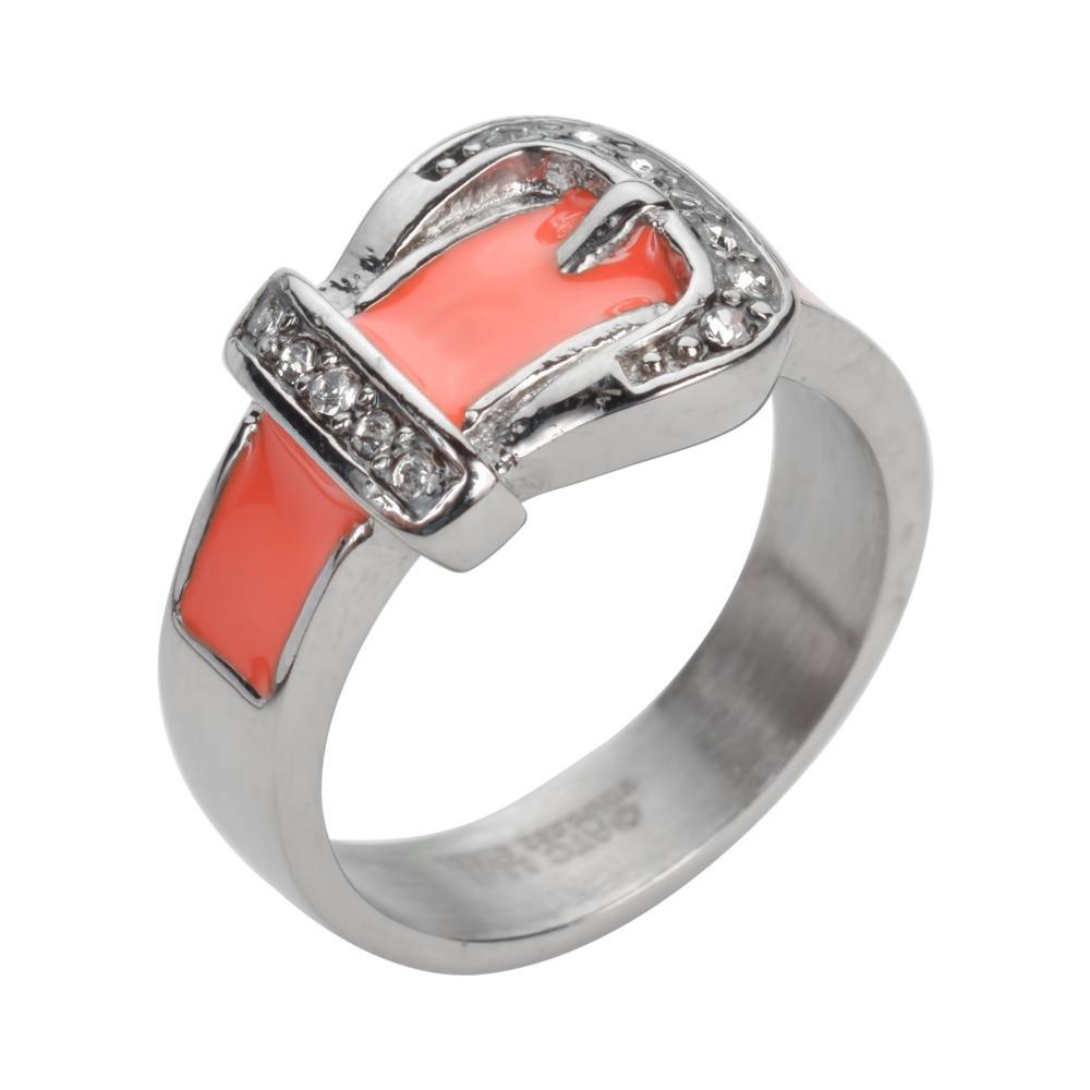 Women's Buckle Ring Orange, Blue, Red, Black, Purple, Pink Stainless Steel Lady Motorcycle Biker Jewelry