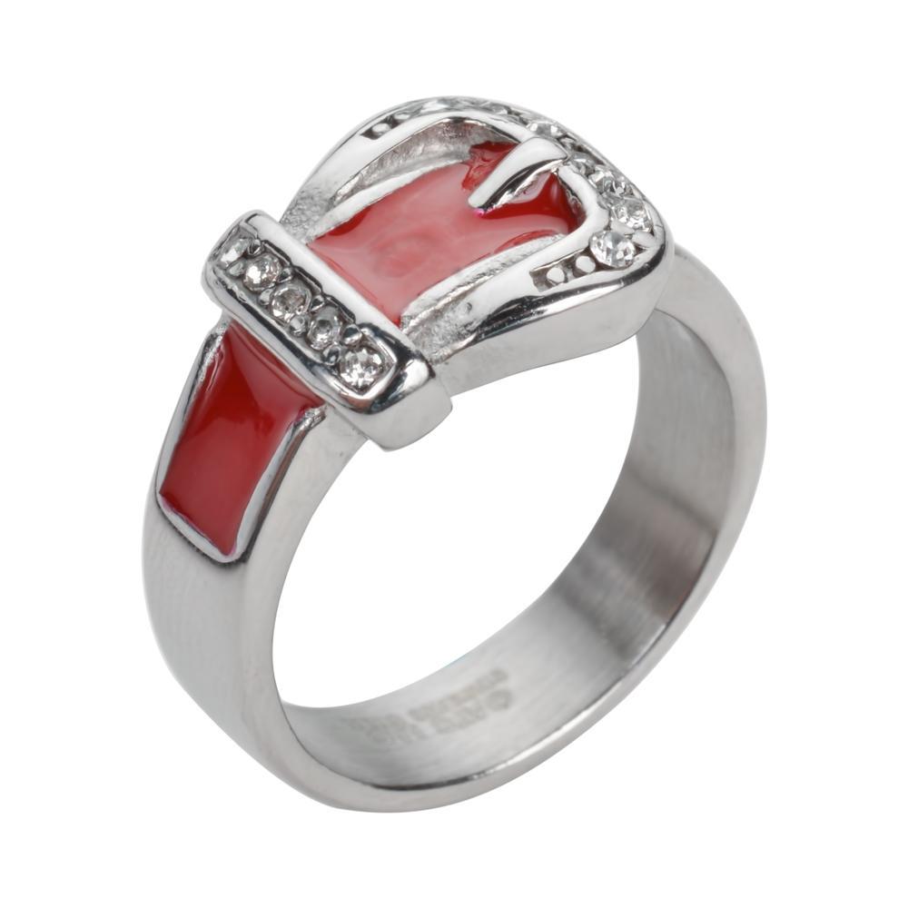 Women's Buckle Ring Orange, Blue, Red, Black, Purple, Pink Stainless Steel Lady Motorcycle Biker Jewelry