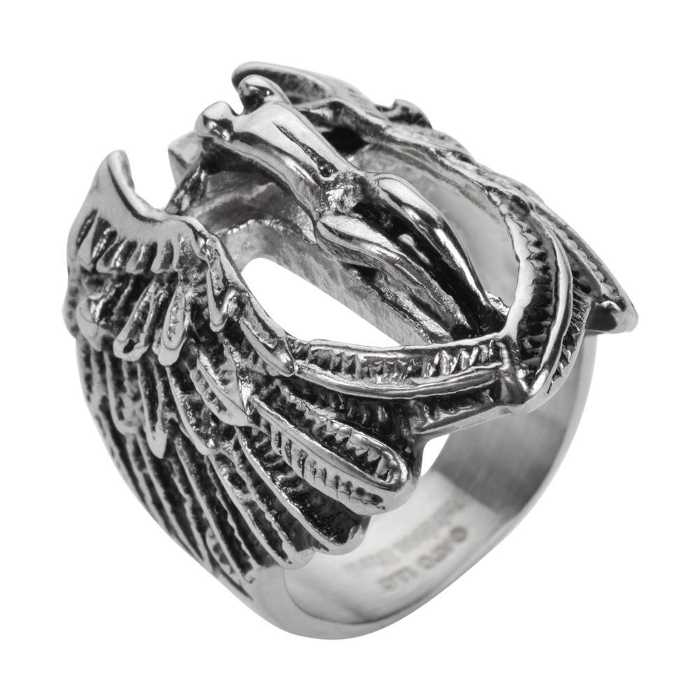 Female Angel with Spread Wings Ring Stainless Steel Religious Motorcycle Jewelry