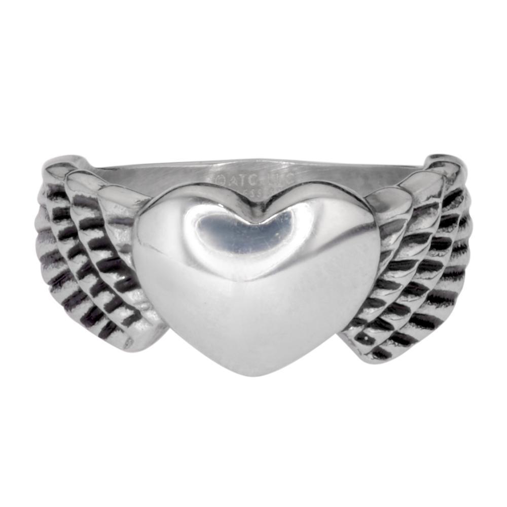 Women's Winged Heart Ring Stainless Steel Motorcycle Jewelry5 10