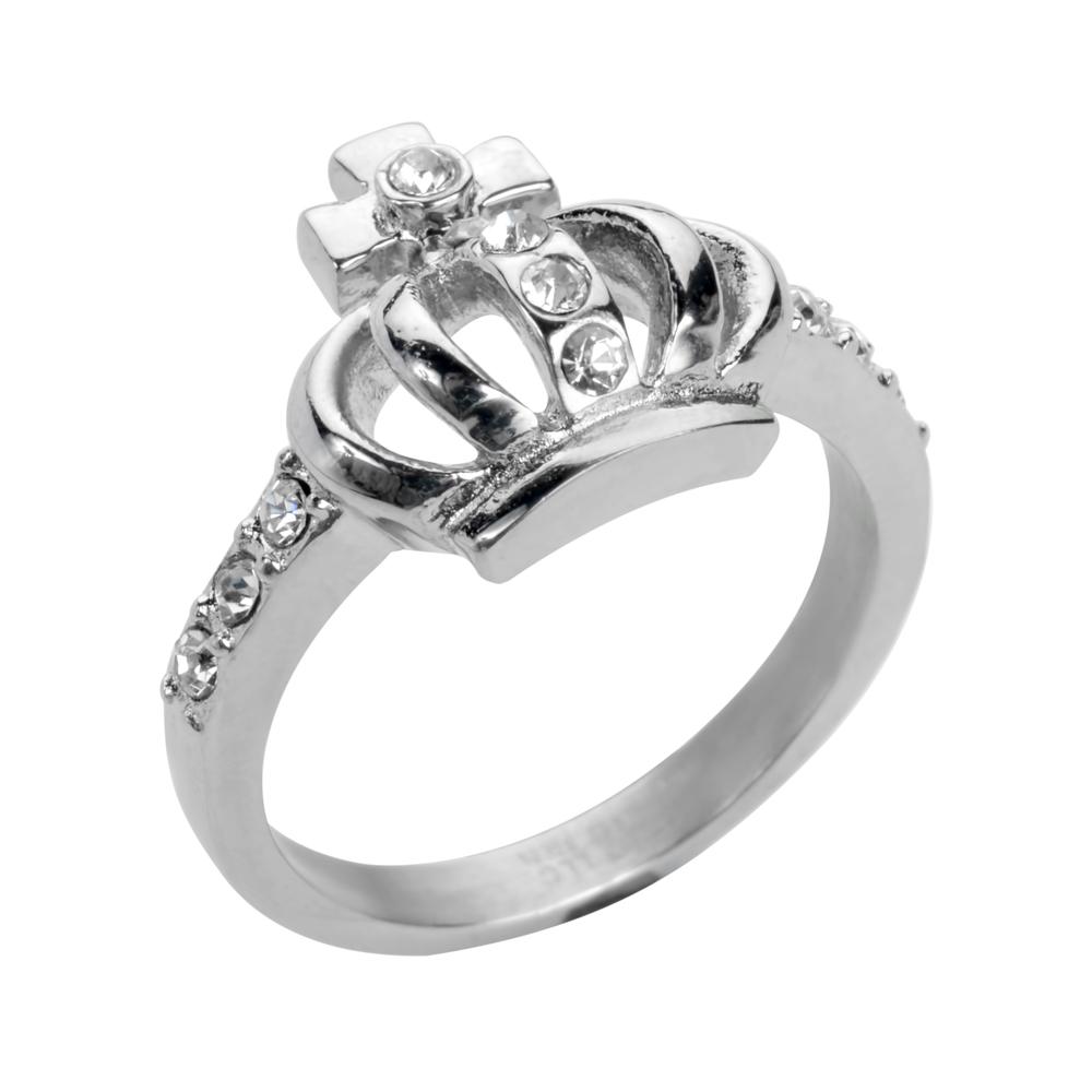 Women's Imitation Diamond Crown with Cross Ring Stainless Steel Motorcycle Jewelry