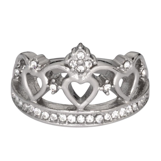 Women's Imitation Diamond Fancy Crown Ring Stainless Steel Motorcycle Jewelry