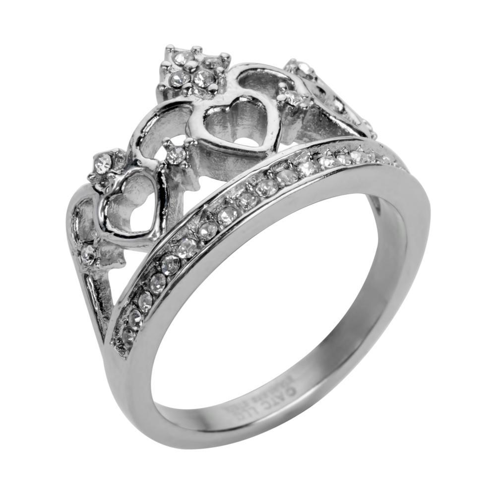 Women's Imitation Diamond Fancy Crown Ring Stainless Steel Motorcycle Jewelry