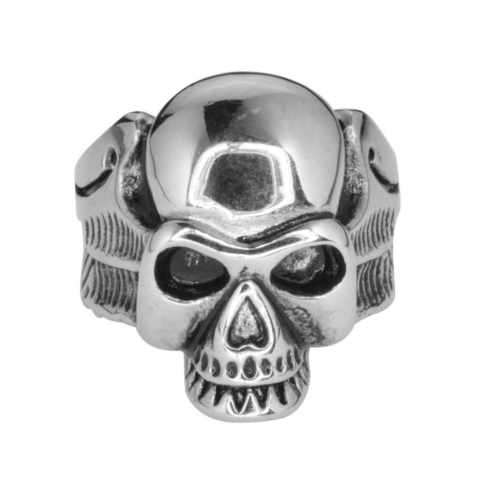 Gents Life After Death Winged Ring Stainless Steel Motorcycle Biker Jewelry