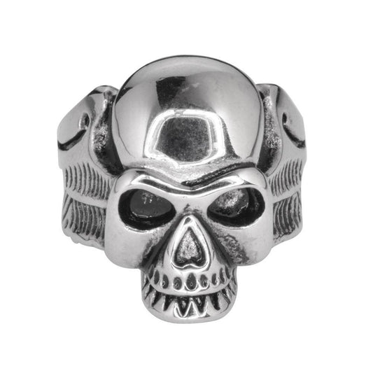 Gents Life After Death Winged Ring Stainless Steel Motorcycle Biker Jewelry