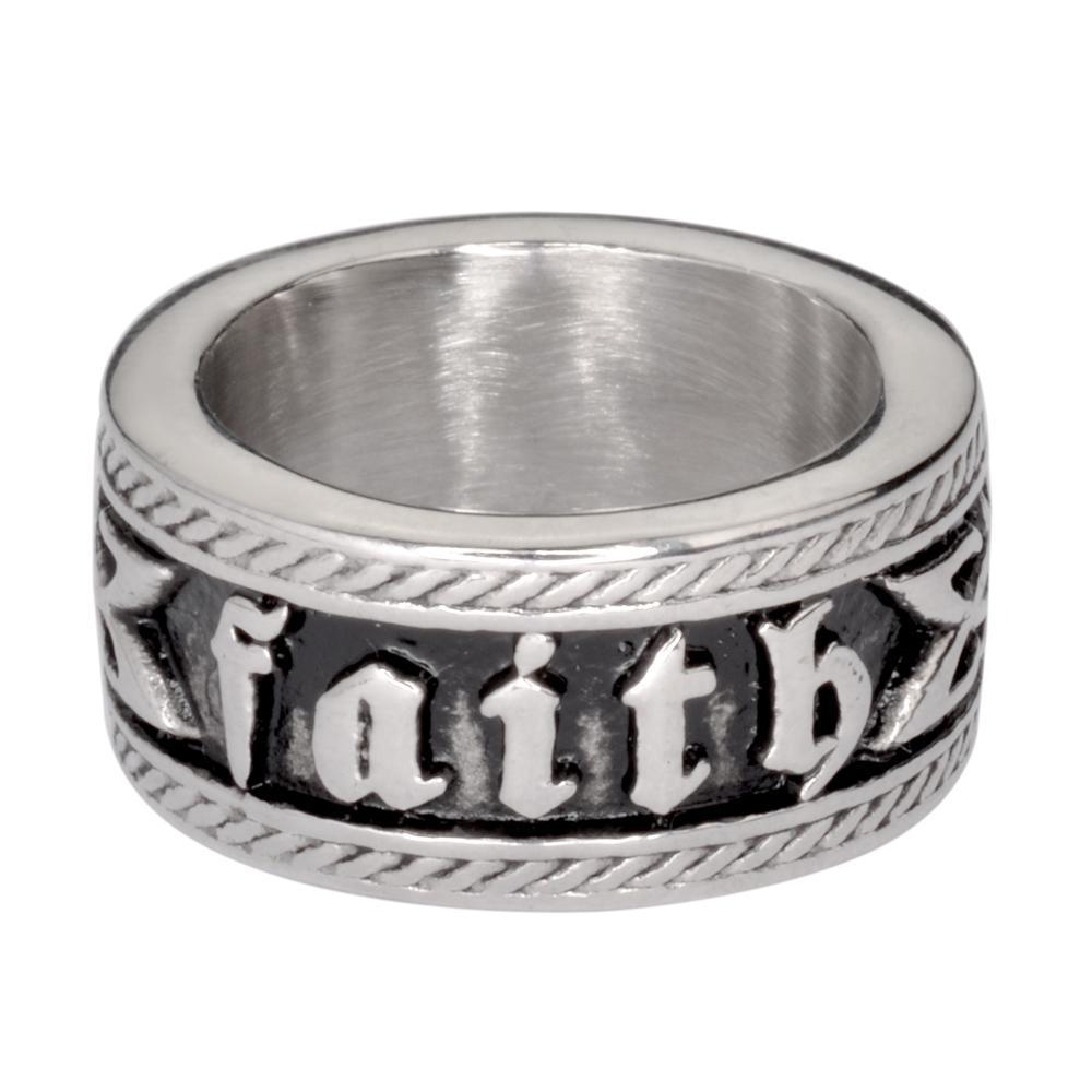 Women's Faith Ring Wide Band Stainless Steel Motorcycle Jewelry