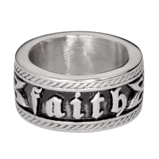 Women's Faith Ring Wide Band Stainless Steel Motorcycle Jewelry