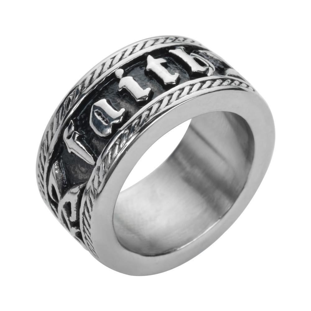 Women's Faith Ring Wide Band Stainless Steel Motorcycle Jewelry