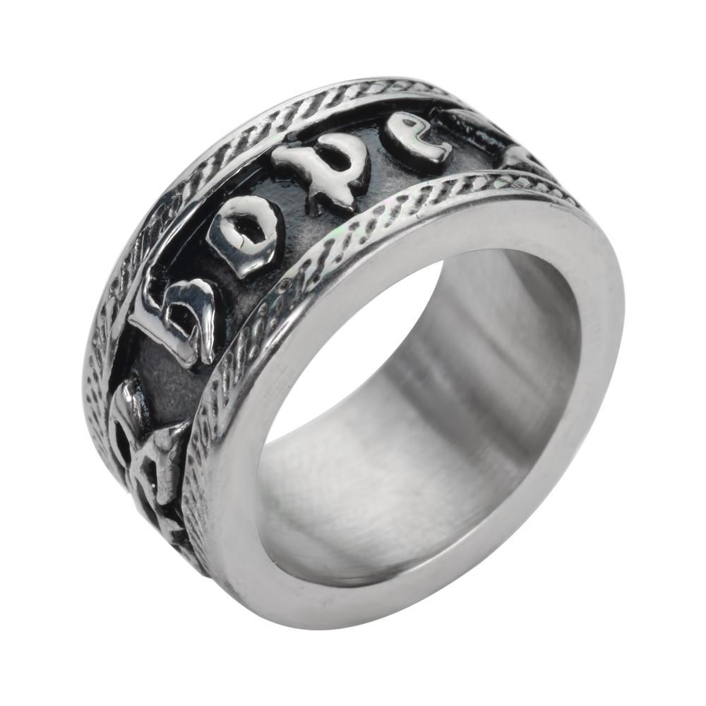 Women's Hope Ring Wide Band Stainless Steel Motorcycle Jewelry