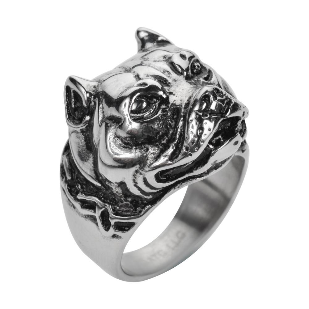 Gents Pit Bull Dog Ring Stainless Steel Motorcycle Biker Jewelry