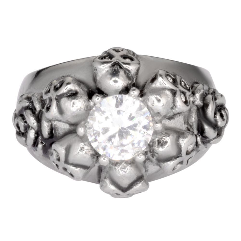 Women's Six &amp; Roses Imitation Diamond Ring Stainless Steel Motorcycle Jewelry