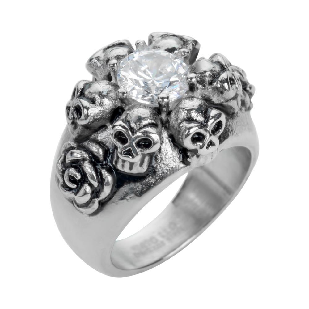 Women's Six &amp; Roses Imitation Diamond Ring Stainless Steel Motorcycle Jewelry