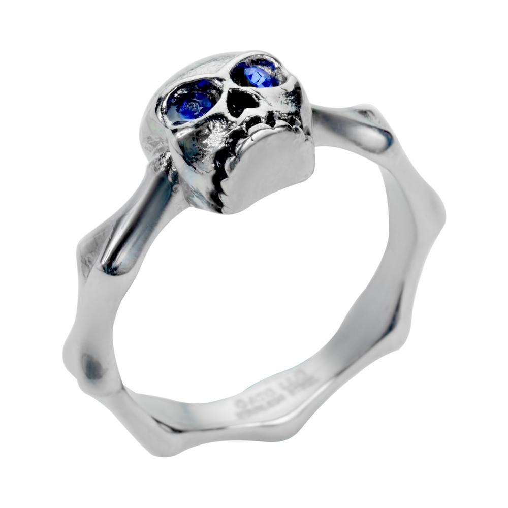 Women's Blue Eyed Bones Ring Stainless Steel Motorcycle Jewelry Sizes 5 9