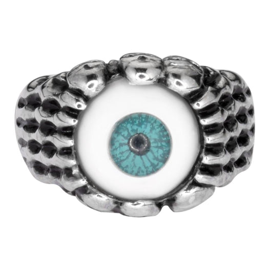 Women's Blue Eyeball Ring Stainless Steel Motorcycle Jewelry
