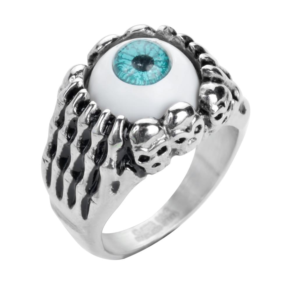 Women's Blue Eyeball Ring Stainless Steel Motorcycle Jewelry