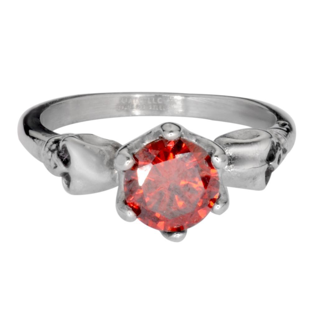 Women's Imitation Ruby Stone Solitaire Ring Stainless Steel Motorcycle Jewelry