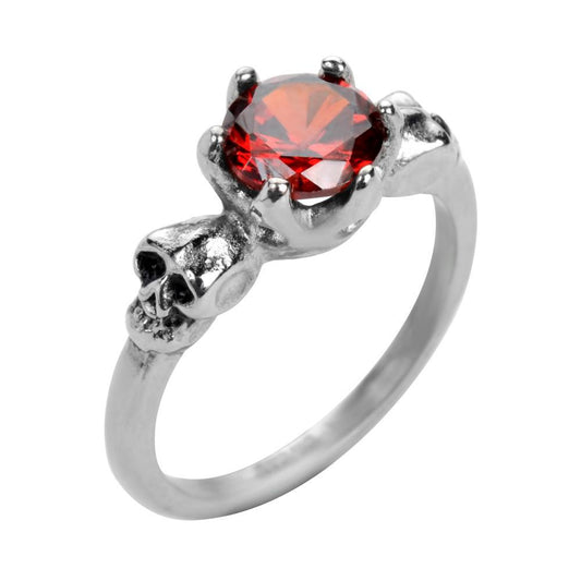Women's Imitation Ruby Stone Solitaire Ring Stainless Steel Motorcycle Jewelry