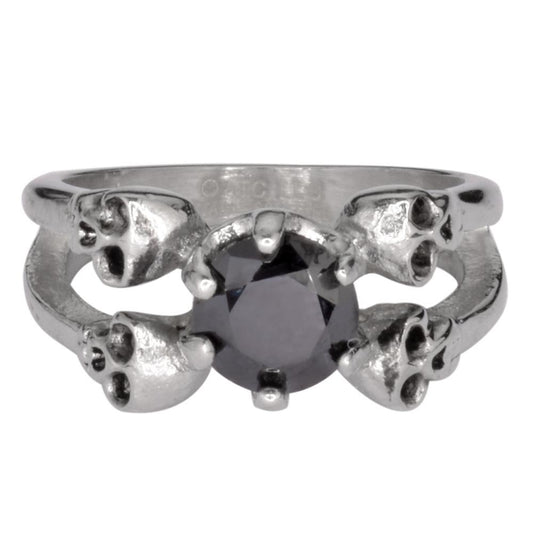 Women's Black Stone Four Solitaire Ring Stainless Steel Motorcycle Jewelry