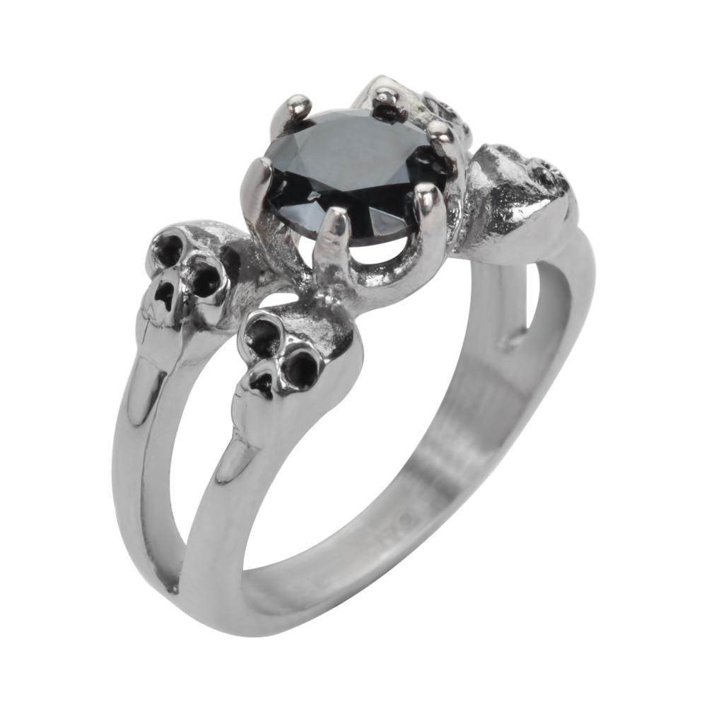 Women's Black Stone Four Solitaire Ring Stainless Steel Motorcycle Jewelry
