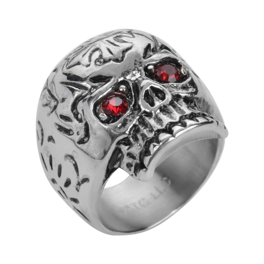 Women's Cross Imitation Ruby Eyes Ring Stainless Steel Motorcycle Jewelry