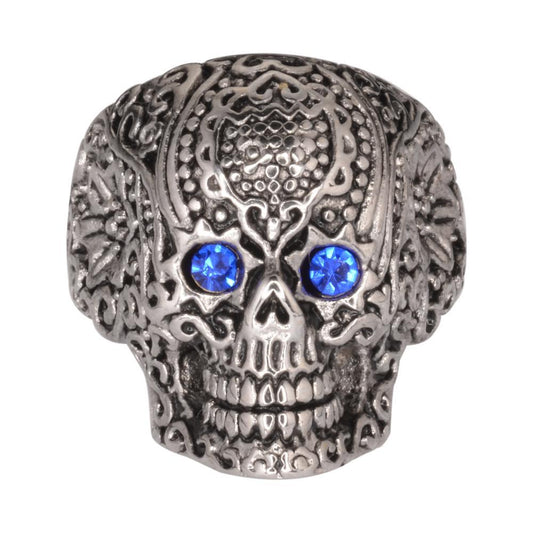 Women's Blue Eyed Tribal Tattoo Ring Stainless Steel Motorcycle Jewelry
