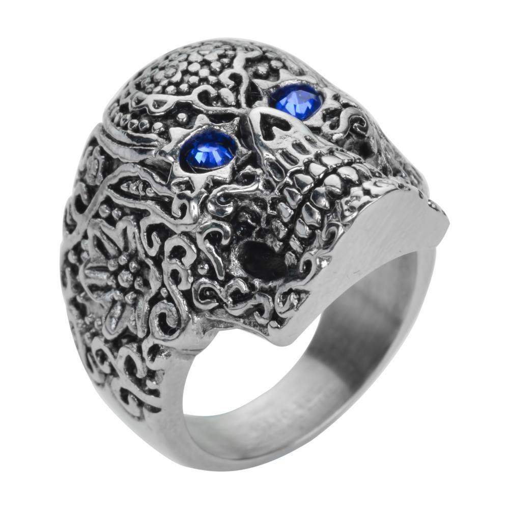Women's Blue Eyed Tribal Tattoo Ring Stainless Steel Motorcycle Jewelry