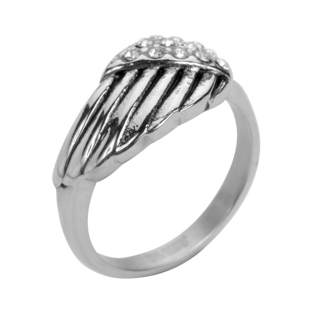 Women's Angel Wing Ring Imitation Diamond Stainless Steel Motorcycle Jewelry