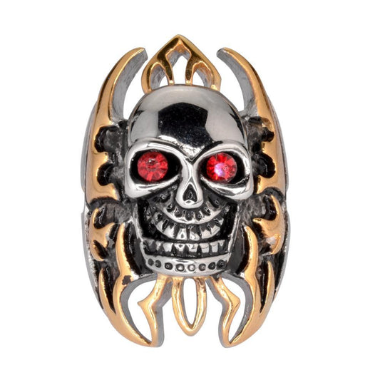 Flames Gold Tone Ring 1 1/2" Tall Imitation Rubt Eyes Stainless Steel Motorcycle Jewelry10 15