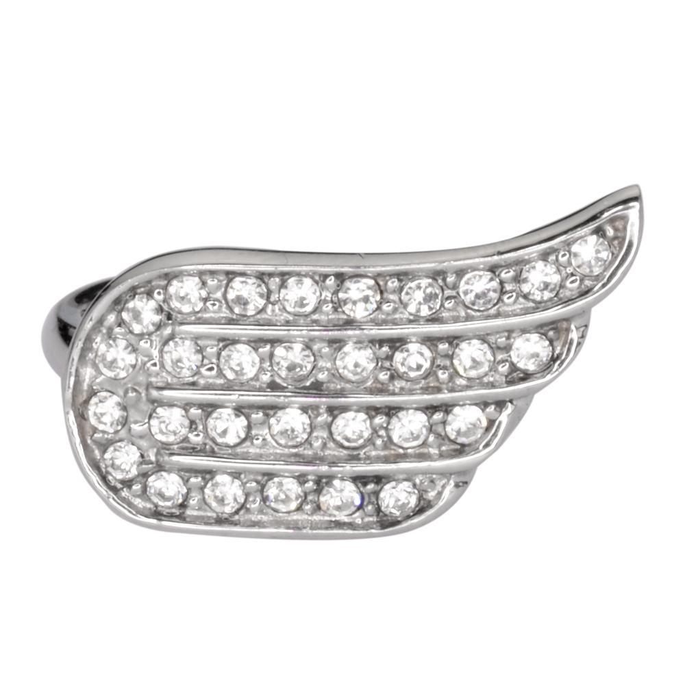 Women's Bling Wing Ring White Crystals Stainless Steel Motorcycle Jewelry