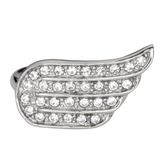 Women's Bling Wing Ring White Crystals Stainless Steel Motorcycle Jewelry