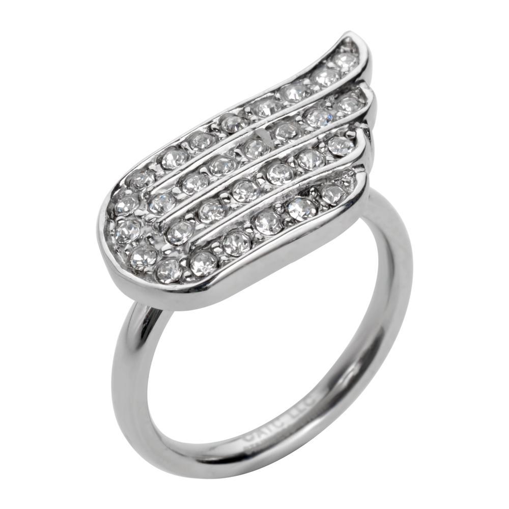 Women's Bling Wing Ring White Crystals Stainless Steel Motorcycle Jewelry