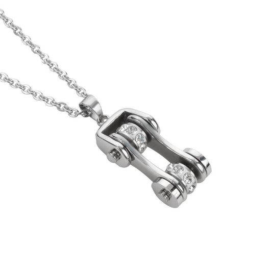 Women's Bike Chain All Stainless Crystal Bling Necklace 19 Stainless Steel Motorcycle Jewelry