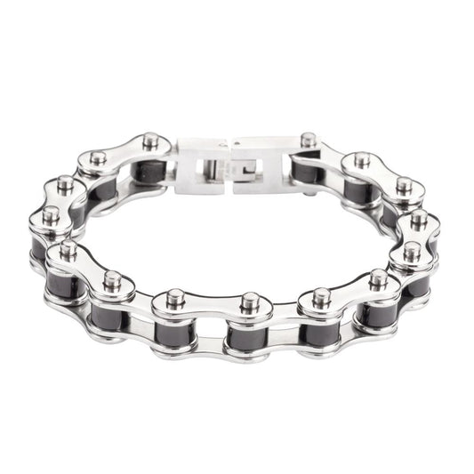 Two Tone Silver Black Rollers 1/2" Wide Original Design Stainless Steel Motorcycle Chain Bracelet
