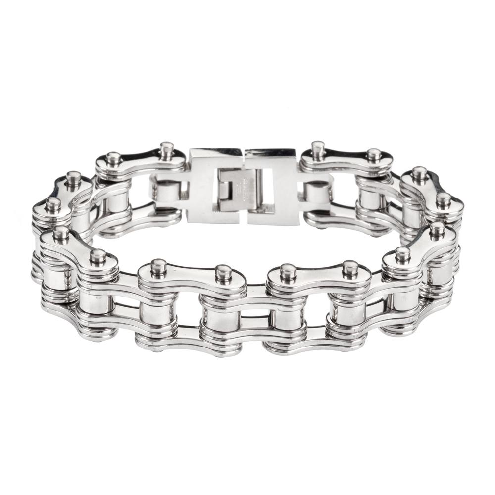 All Silver Tone Double Link 3/4" Wide Design Unisex Stainless Steel Motorcycle Chain Bracelet