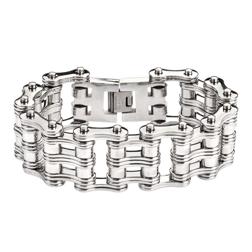 1" Wide All Stainless SteelUnisex Stainless Steel Motorcycle Chain Bracelet